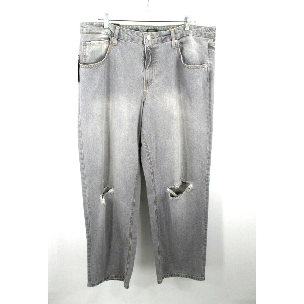 NWT WILD FABLE Relaxed Straight Jeans Women 16 Gray Distress Denim Mid Rise 90's